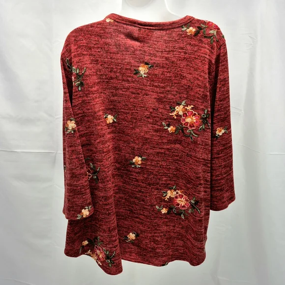 NWOT Fig & Flower Burgundy Floral Embroidered Tie-Front Knit Cardigan Blouse 2X - Picture 3 of 10